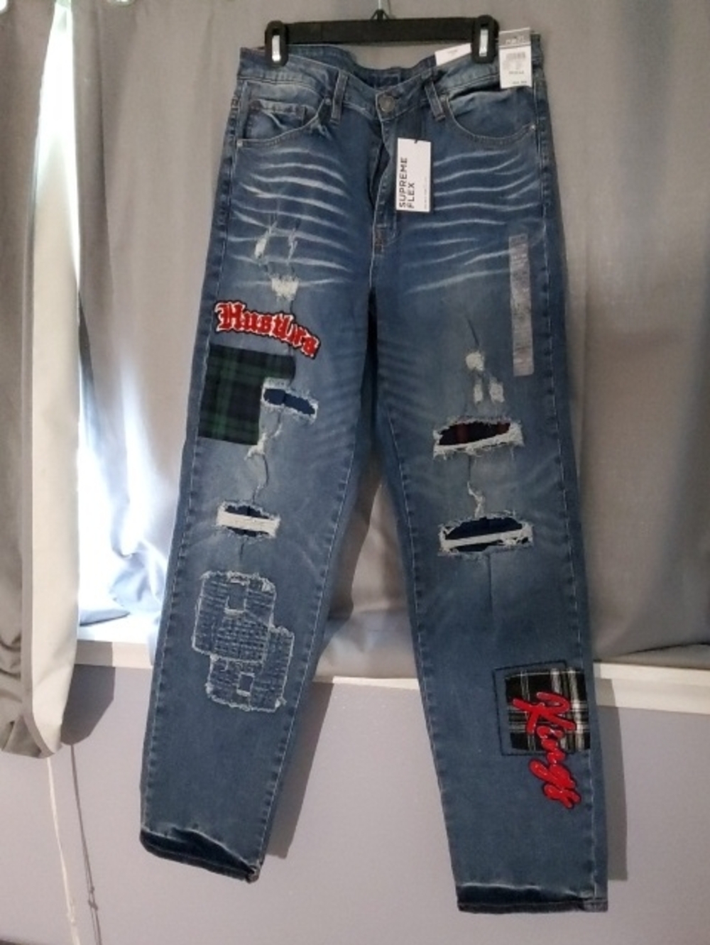 Rue21 Blue Distressed Boyfriend Jeans with Patchwork